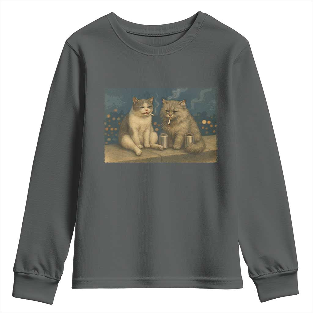 Funny Smoking Cat Youth Sweatshirt Meme Cool Kitten With Cigarette