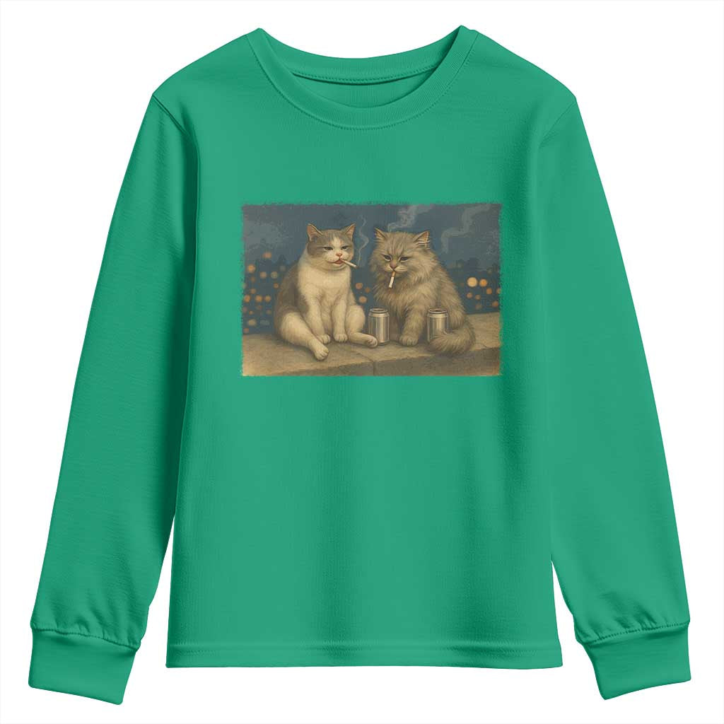 Funny Smoking Cat Youth Sweatshirt Meme Cool Kitten With Cigarette