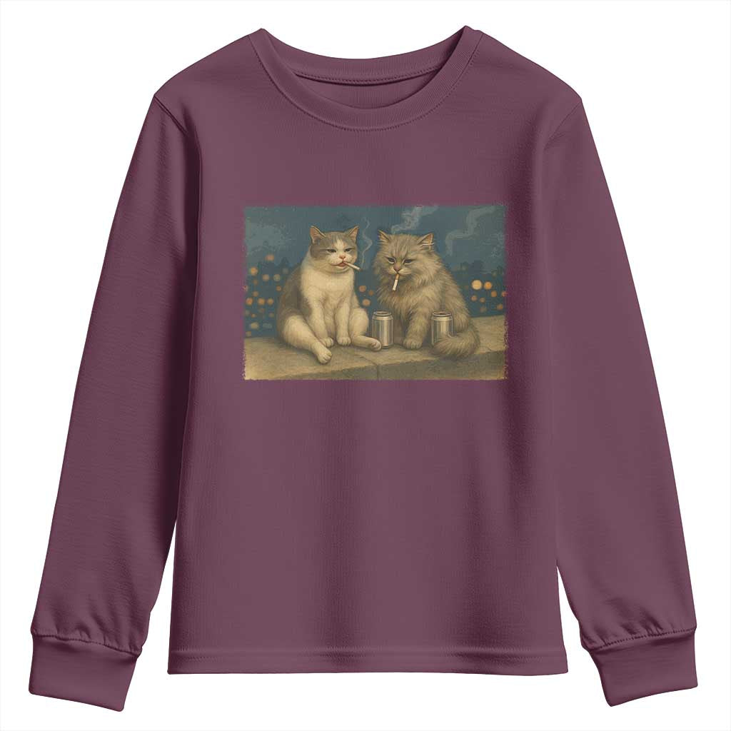 Funny Smoking Cat Youth Sweatshirt Meme Cool Kitten With Cigarette