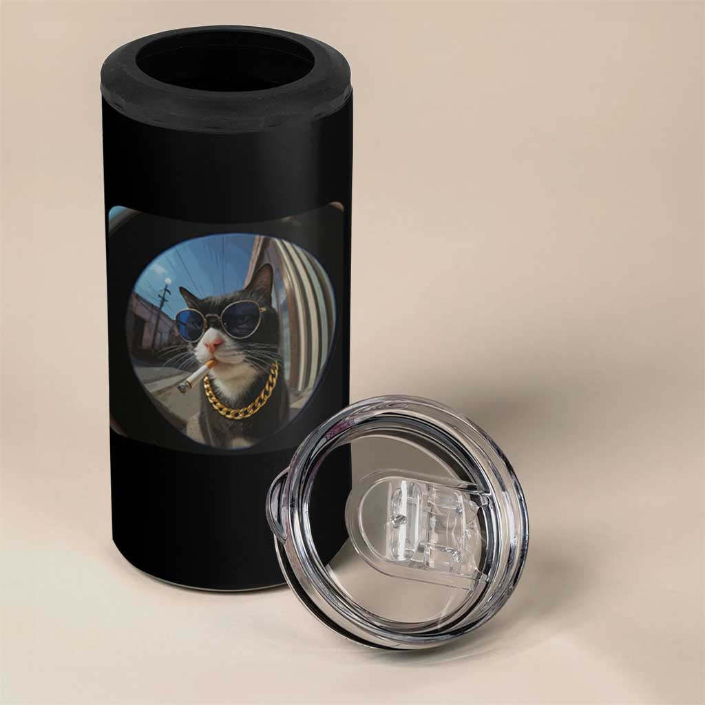 Smoking Cat 4 in 1 Can Cooler Tumbler Meme Funny Cool Kitten