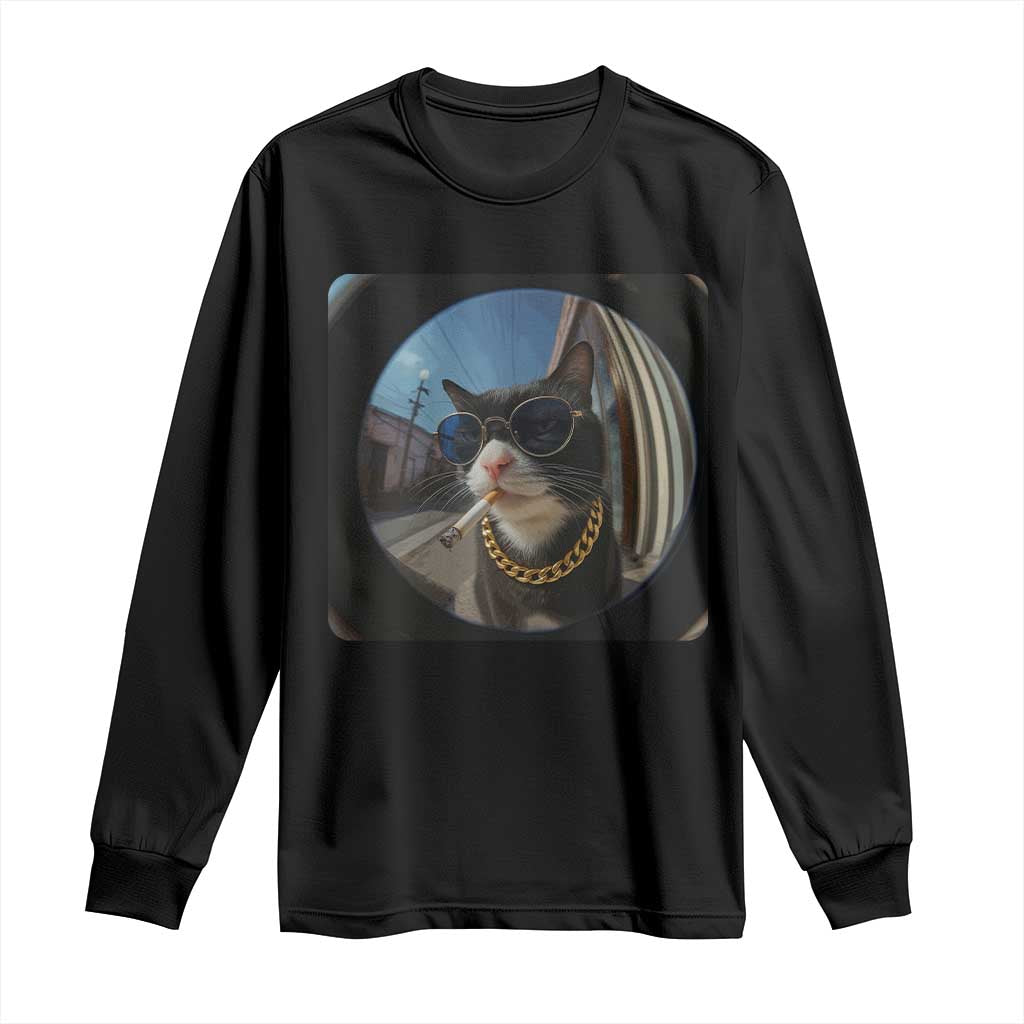 Smoking Cat Long Sleeve Shirt Meme Funny Cool Kitten - Wonder Print Shop