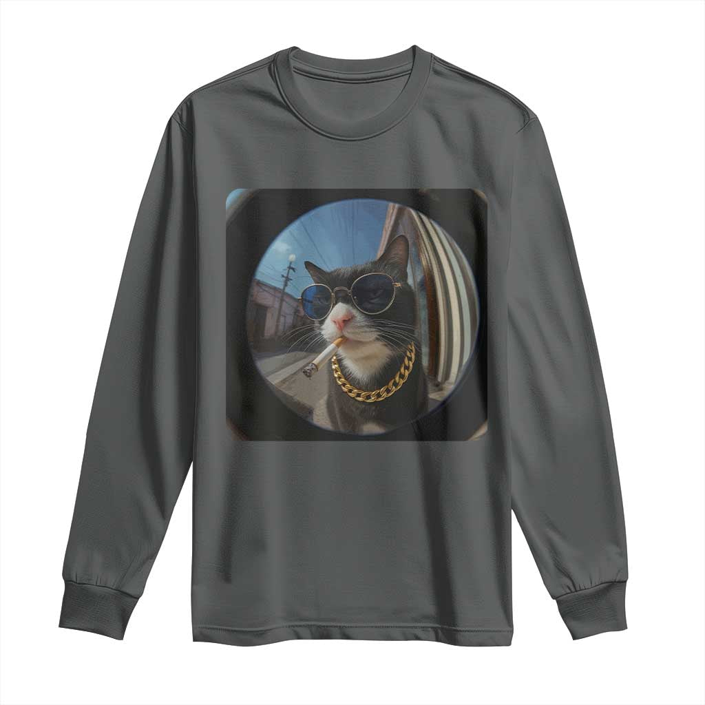 Smoking Cat Long Sleeve Shirt Meme Funny Cool Kitten - Wonder Print Shop