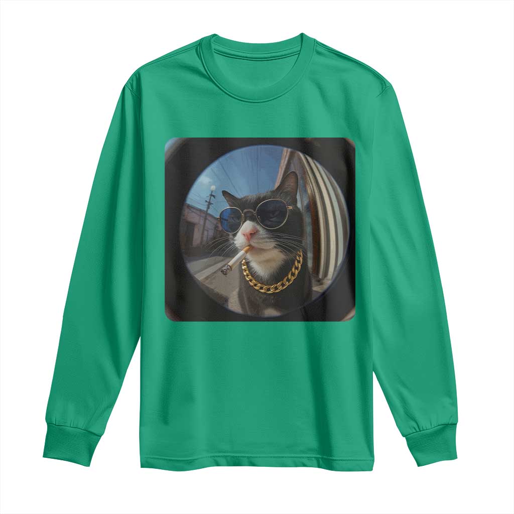 Smoking Cat Long Sleeve Shirt Meme Funny Cool Kitten - Wonder Print Shop