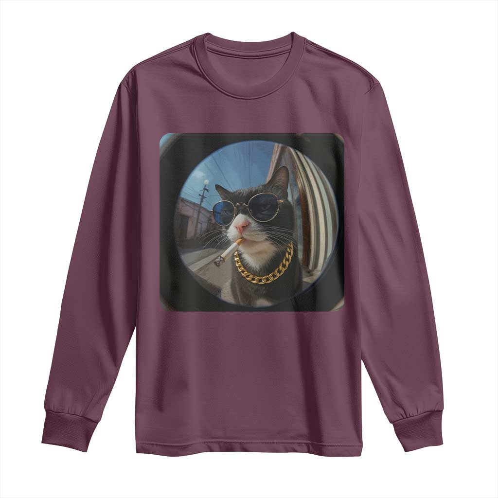 Smoking Cat Long Sleeve Shirt Meme Funny Cool Kitten - Wonder Print Shop