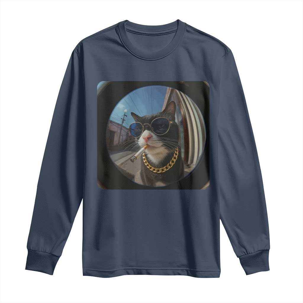 Smoking Cat Long Sleeve Shirt Meme Funny Cool Kitten - Wonder Print Shop