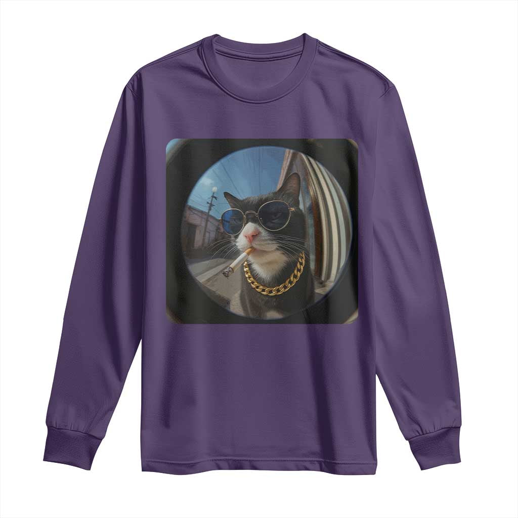 Smoking Cat Long Sleeve Shirt Meme Funny Cool Kitten - Wonder Print Shop