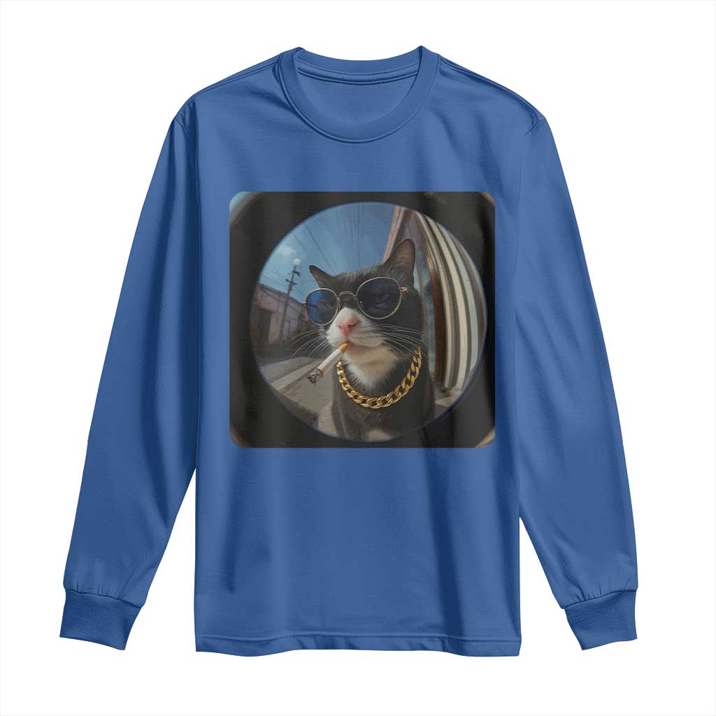 Smoking Cat Long Sleeve Shirt Meme Funny Cool Kitten - Wonder Print Shop