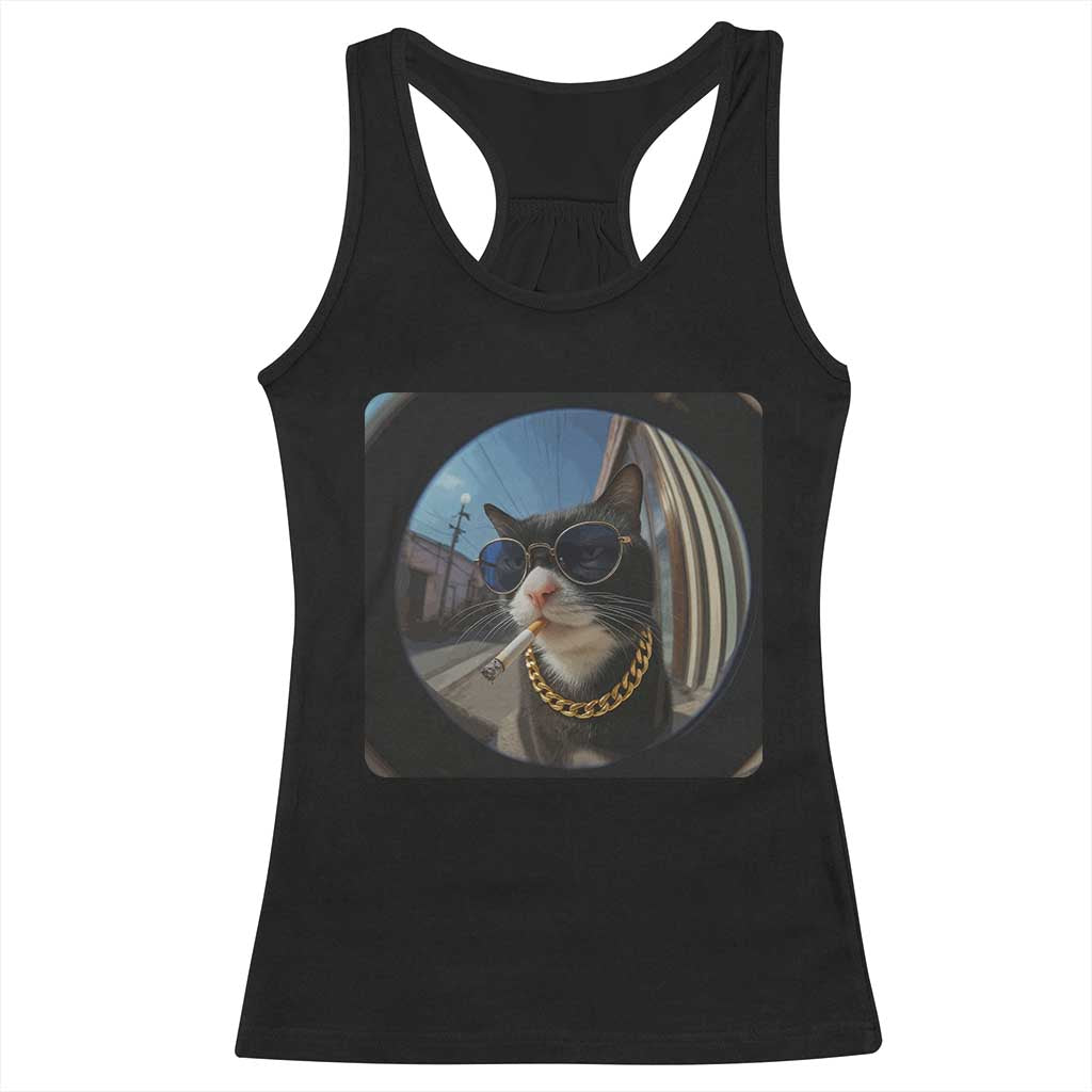 Smoking Cat Racerback Tank Top Meme Funny Cool Kitten - Wonder Print Shop