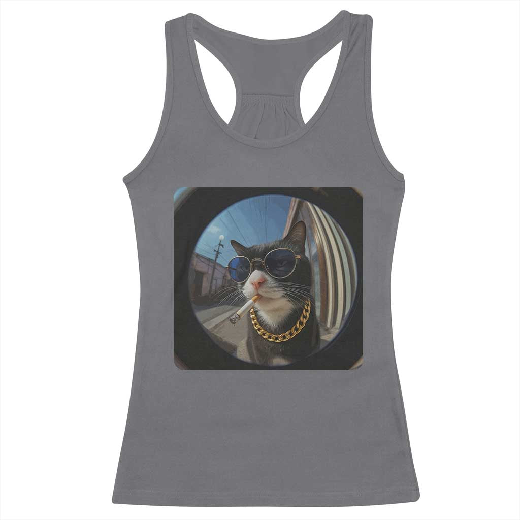 Smoking Cat Racerback Tank Top Meme Funny Cool Kitten - Wonder Print Shop