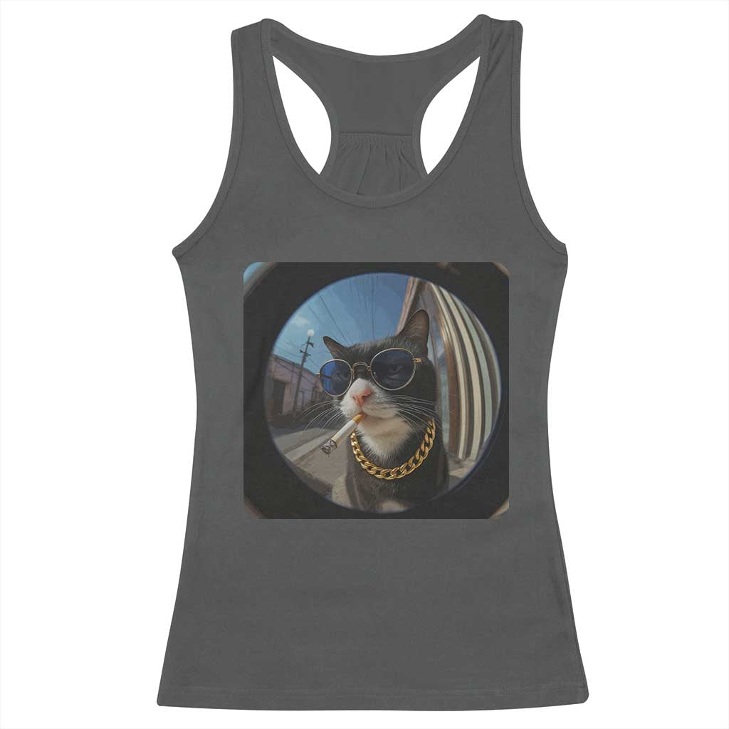 Smoking Cat Racerback Tank Top Meme Funny Cool Kitten - Wonder Print Shop