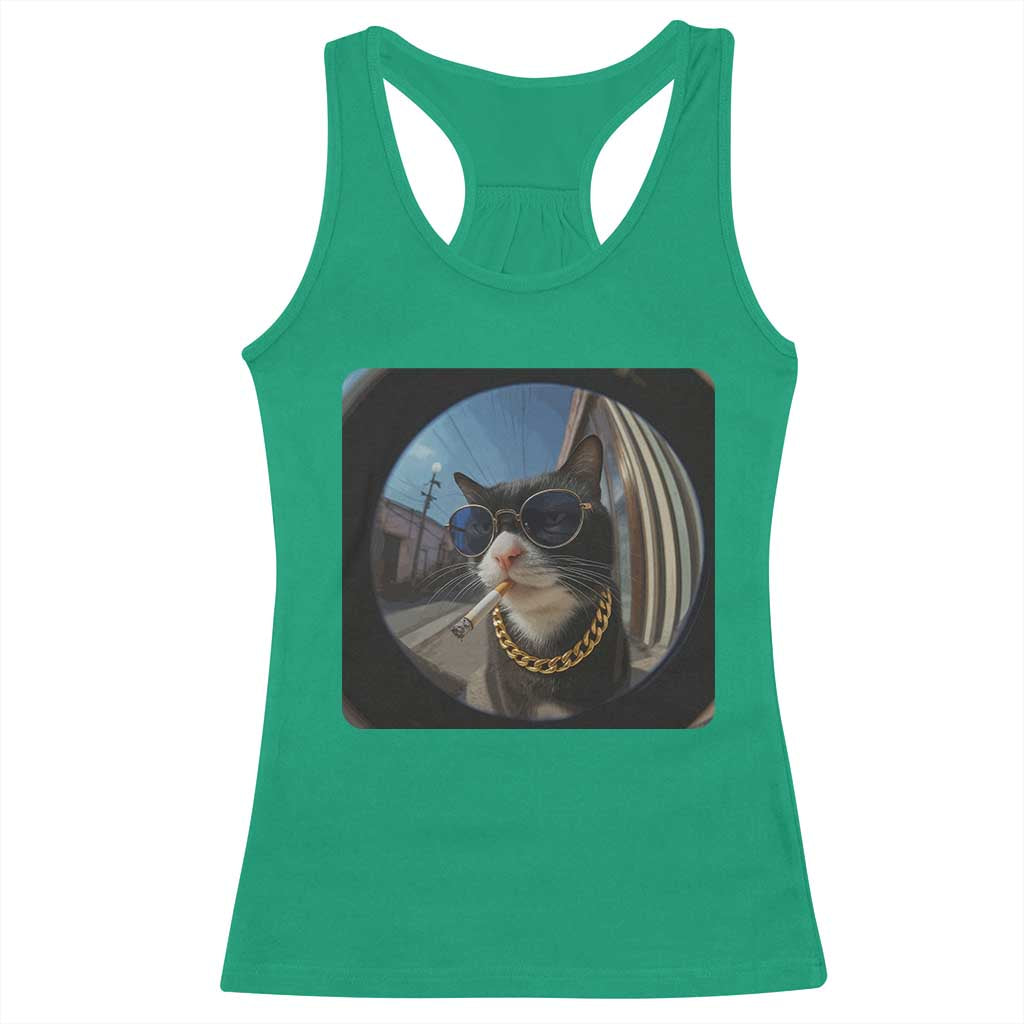 Smoking Cat Racerback Tank Top Meme Funny Cool Kitten - Wonder Print Shop