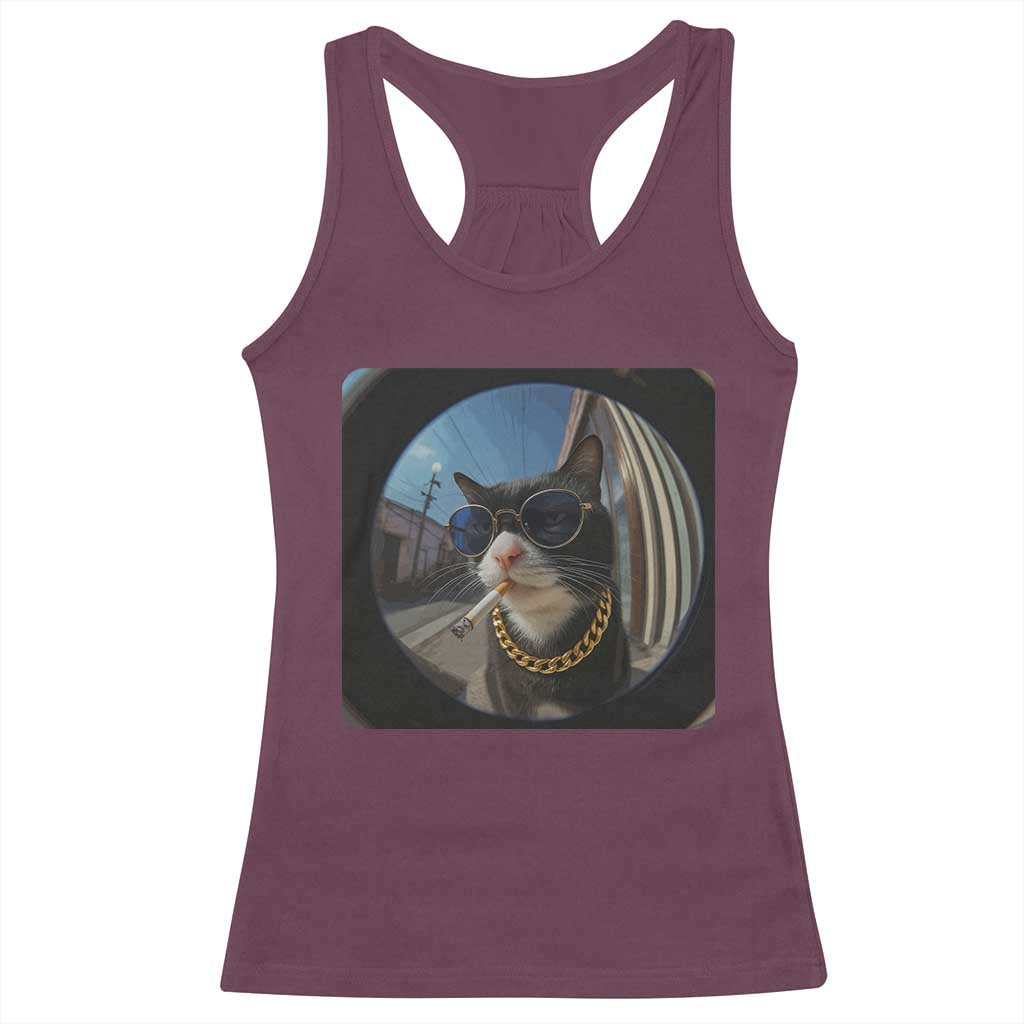Smoking Cat Racerback Tank Top Meme Funny Cool Kitten - Wonder Print Shop
