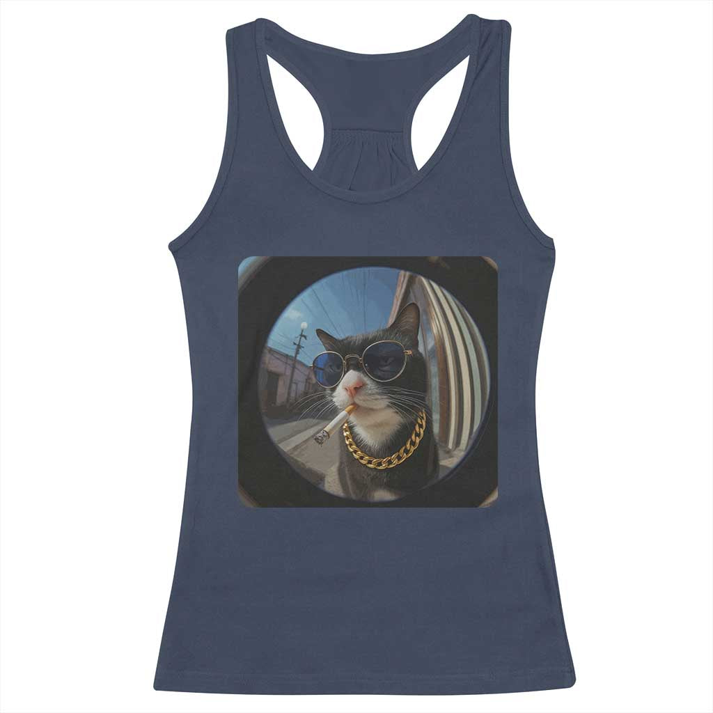 Smoking Cat Racerback Tank Top Meme Funny Cool Kitten - Wonder Print Shop
