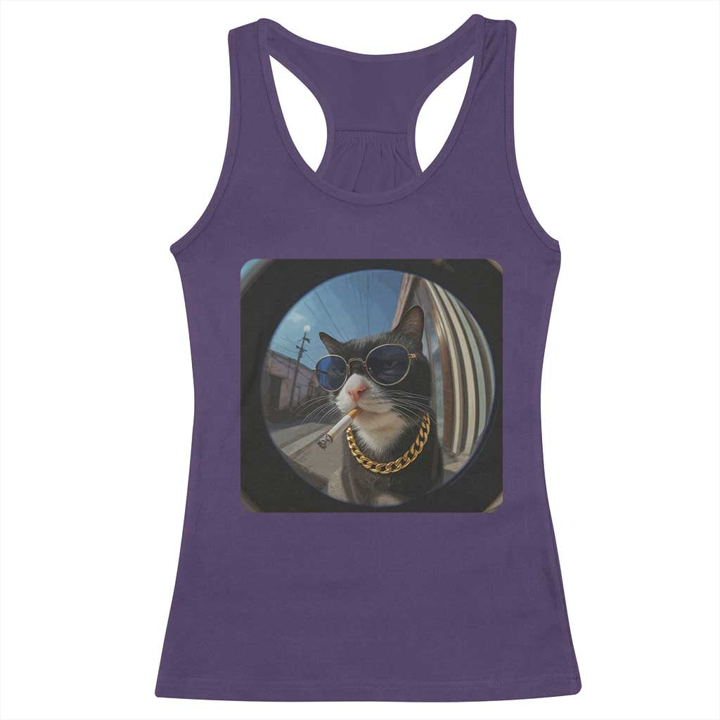 Smoking Cat Racerback Tank Top Meme Funny Cool Kitten - Wonder Print Shop