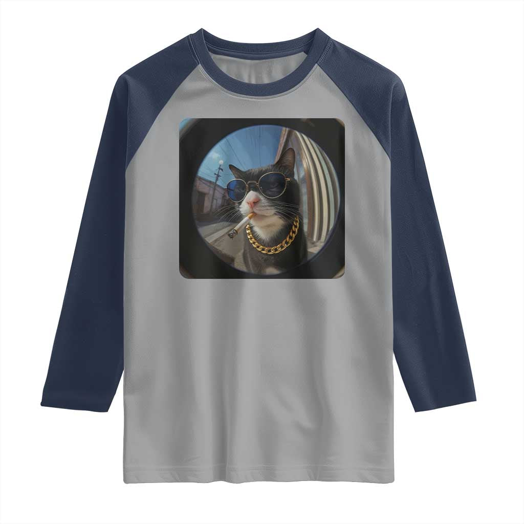 Smoking Cat Raglan Shirt Meme Funny Cool Kitten - Wonder Print Shop
