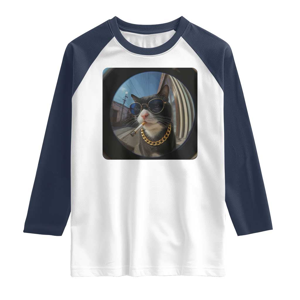 Smoking Cat Raglan Shirt Meme Funny Cool Kitten - Wonder Print Shop