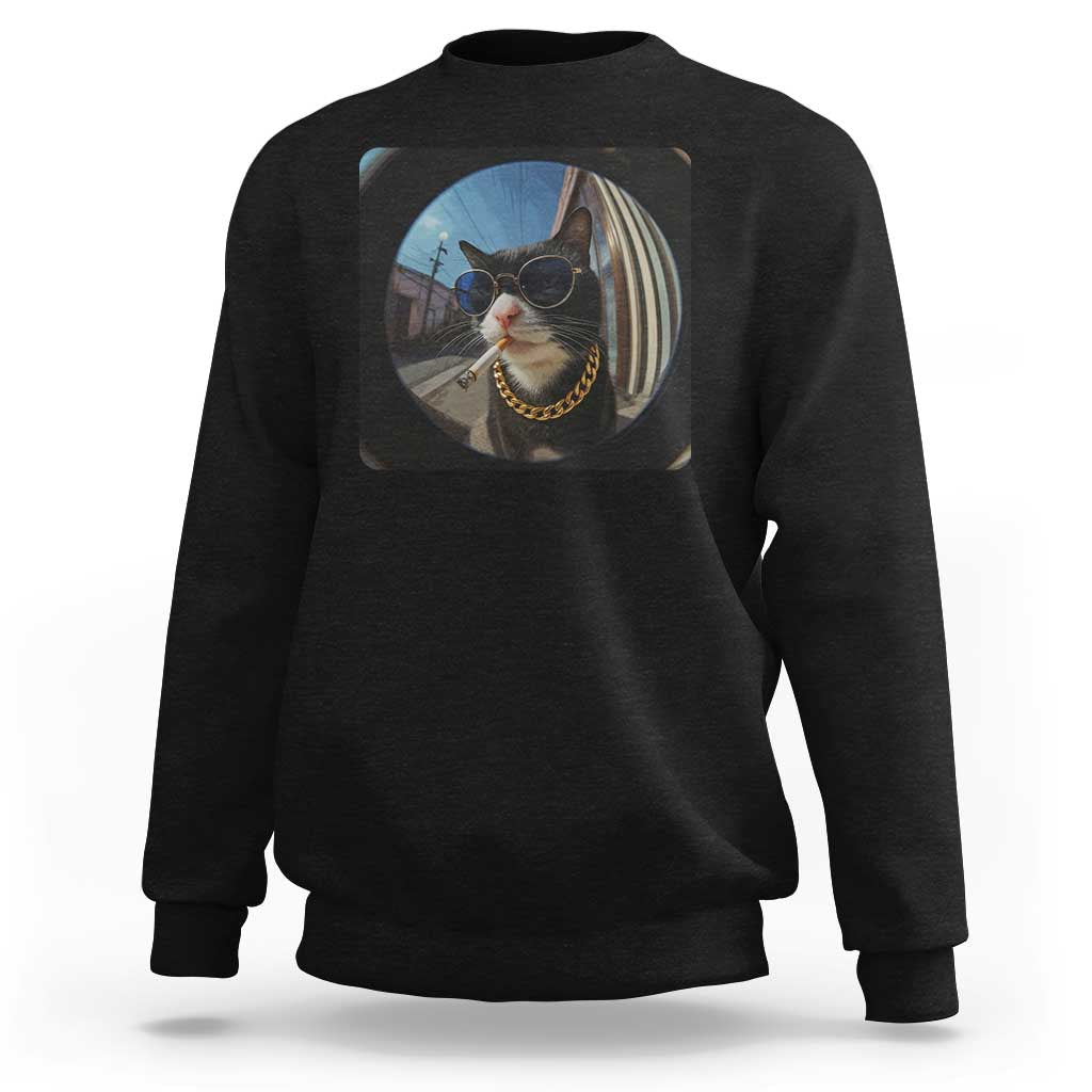 Smoking Cat Sweatshirt Meme Funny Cool Kitten - Wonder Print Shop