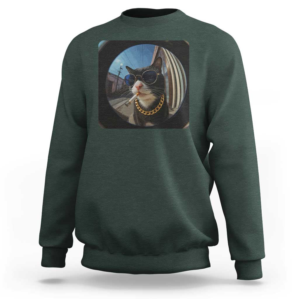 Smoking Cat Sweatshirt Meme Funny Cool Kitten - Wonder Print Shop