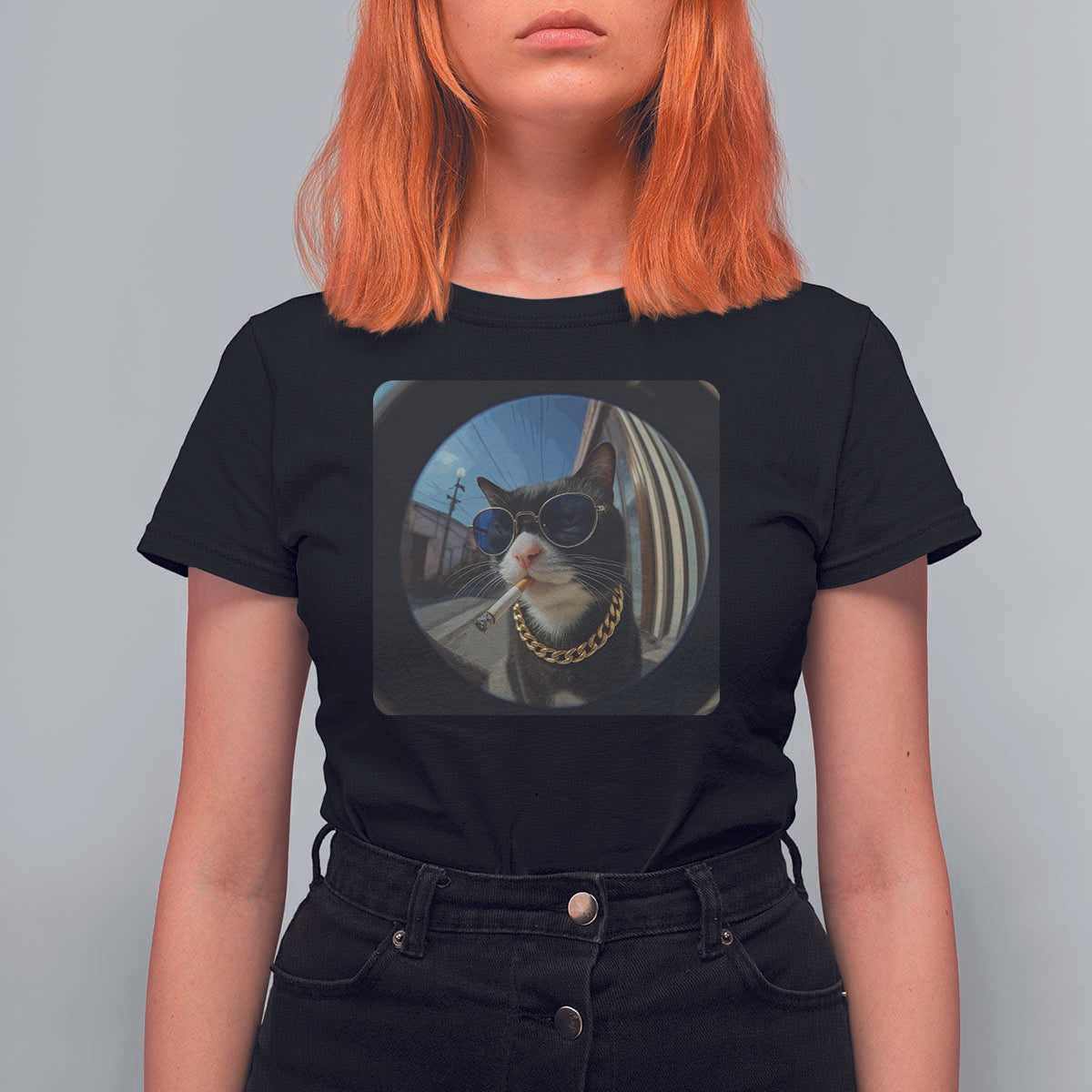 Smoking Cat T Shirt For Women Meme Funny Cool Kitten - Wonder Print Shop