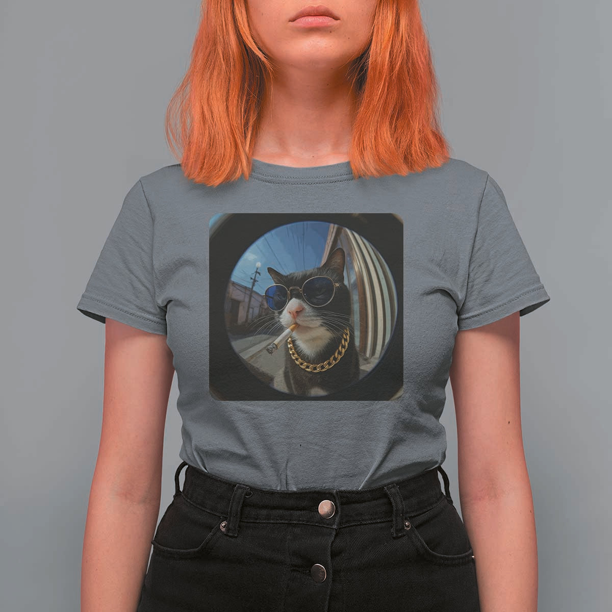 Smoking Cat T Shirt For Women Meme Funny Cool Kitten - Wonder Print Shop