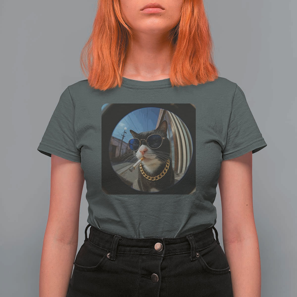 Smoking Cat T Shirt For Women Meme Funny Cool Kitten - Wonder Print Shop