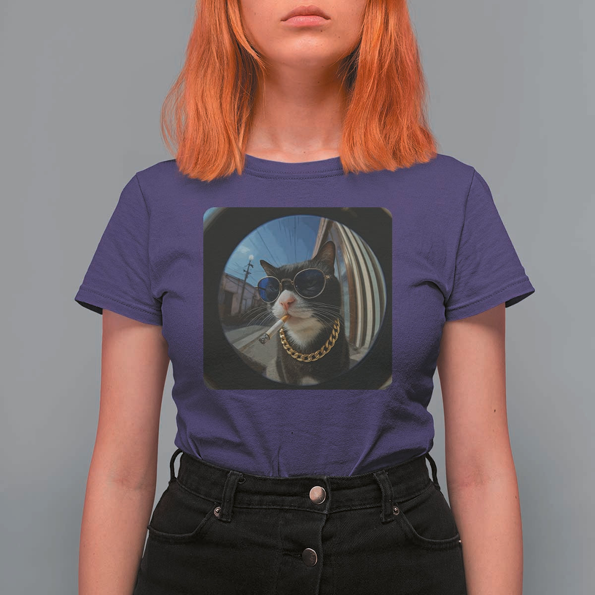 Smoking Cat T Shirt For Women Meme Funny Cool Kitten - Wonder Print Shop