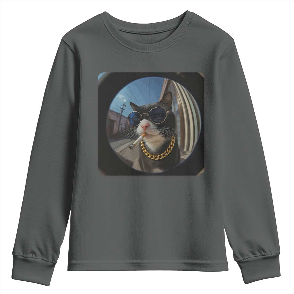 Smoking Cat Youth Sweatshirt Meme Funny Cool Kitten - Wonder Print Shop