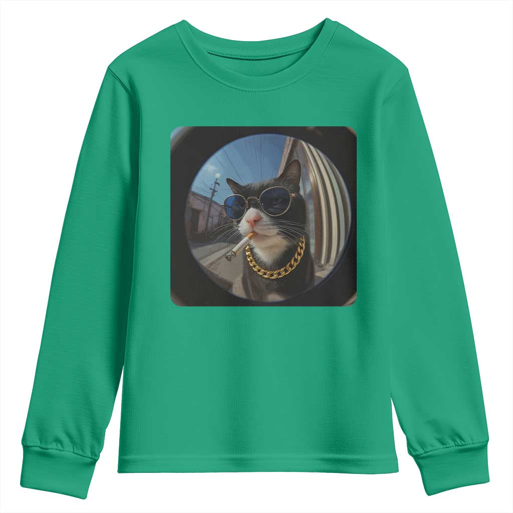 Smoking Cat Youth Sweatshirt Meme Funny Cool Kitten - Wonder Print Shop