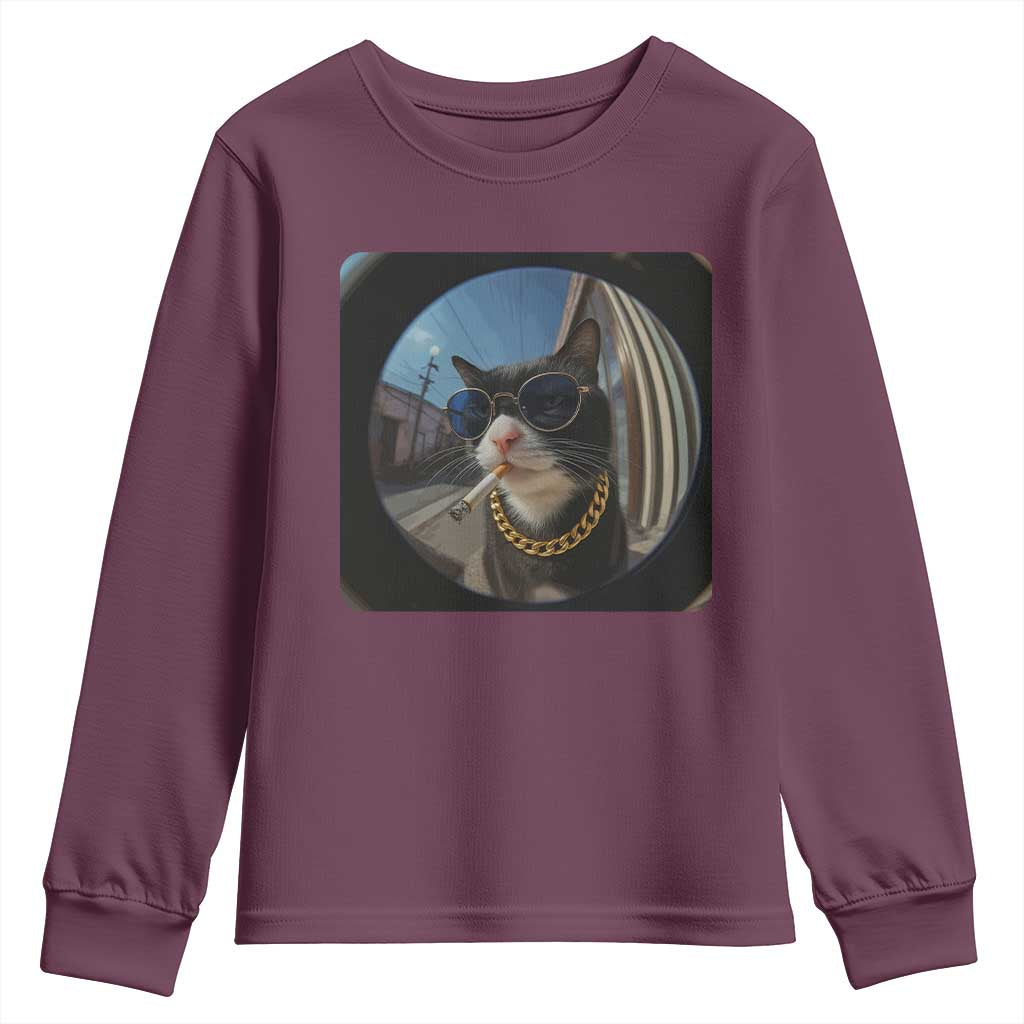Smoking Cat Youth Sweatshirt Meme Funny Cool Kitten - Wonder Print Shop