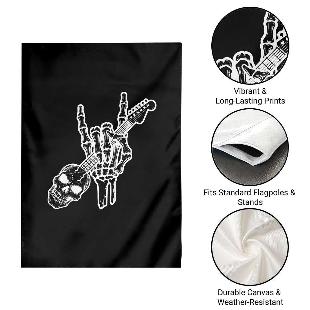 Rock N Roll Garden Flag Skeleton Hand Playing Guitar Heavy Metal Music - Wonder Print Shop