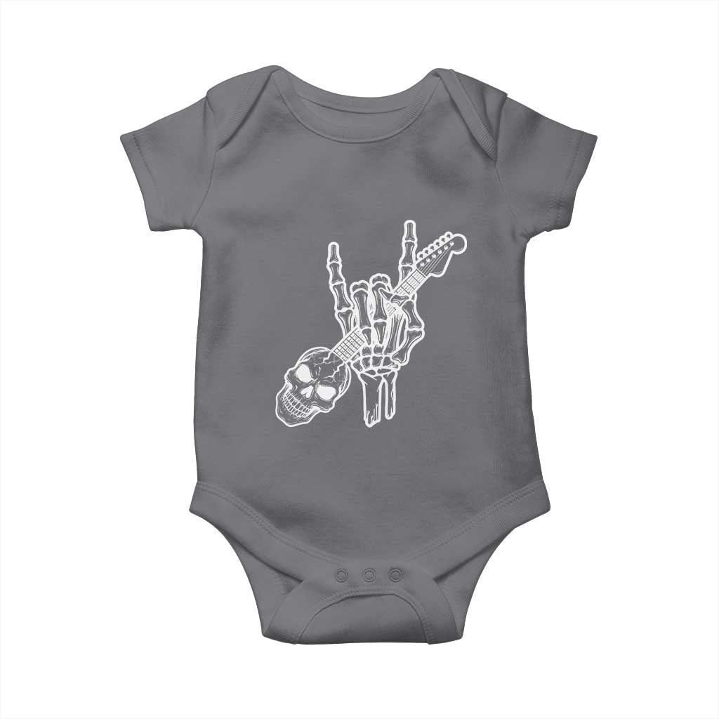 Rock N Roll Baby Onesie Skeleton Hand Playing Guitar Heavy Metal Music - Wonder Print Shop