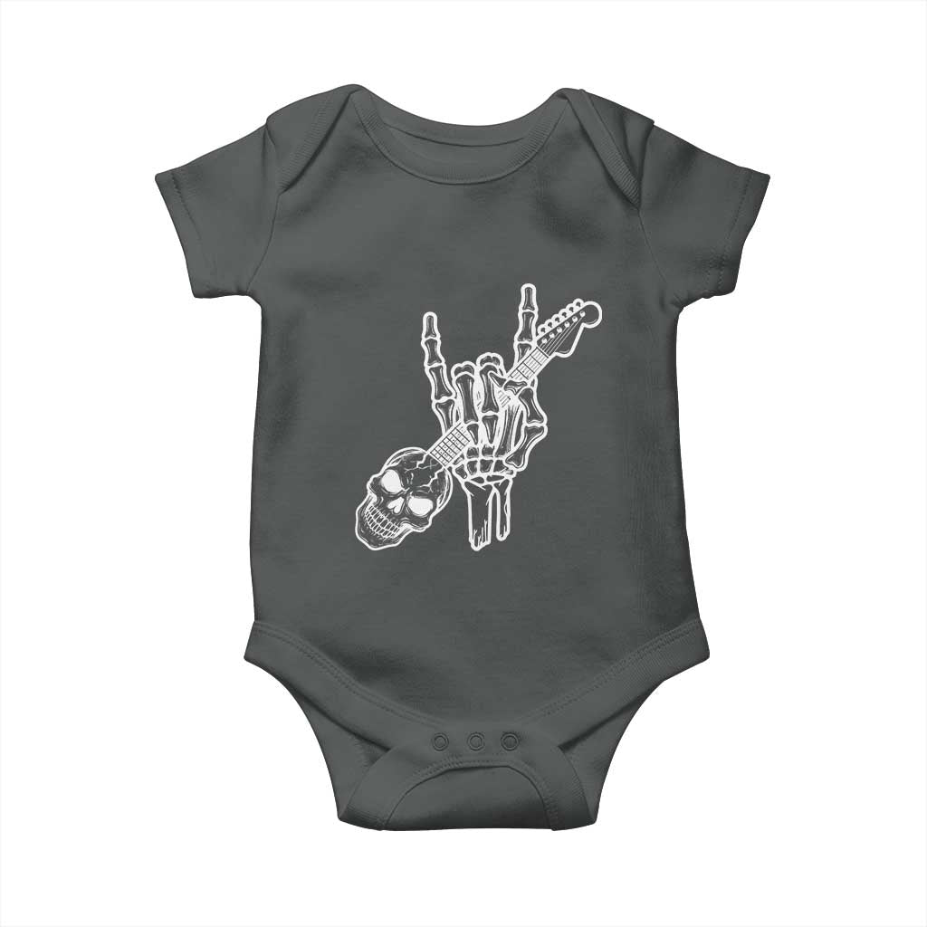 Rock N Roll Baby Onesie Skeleton Hand Playing Guitar Heavy Metal Music - Wonder Print Shop