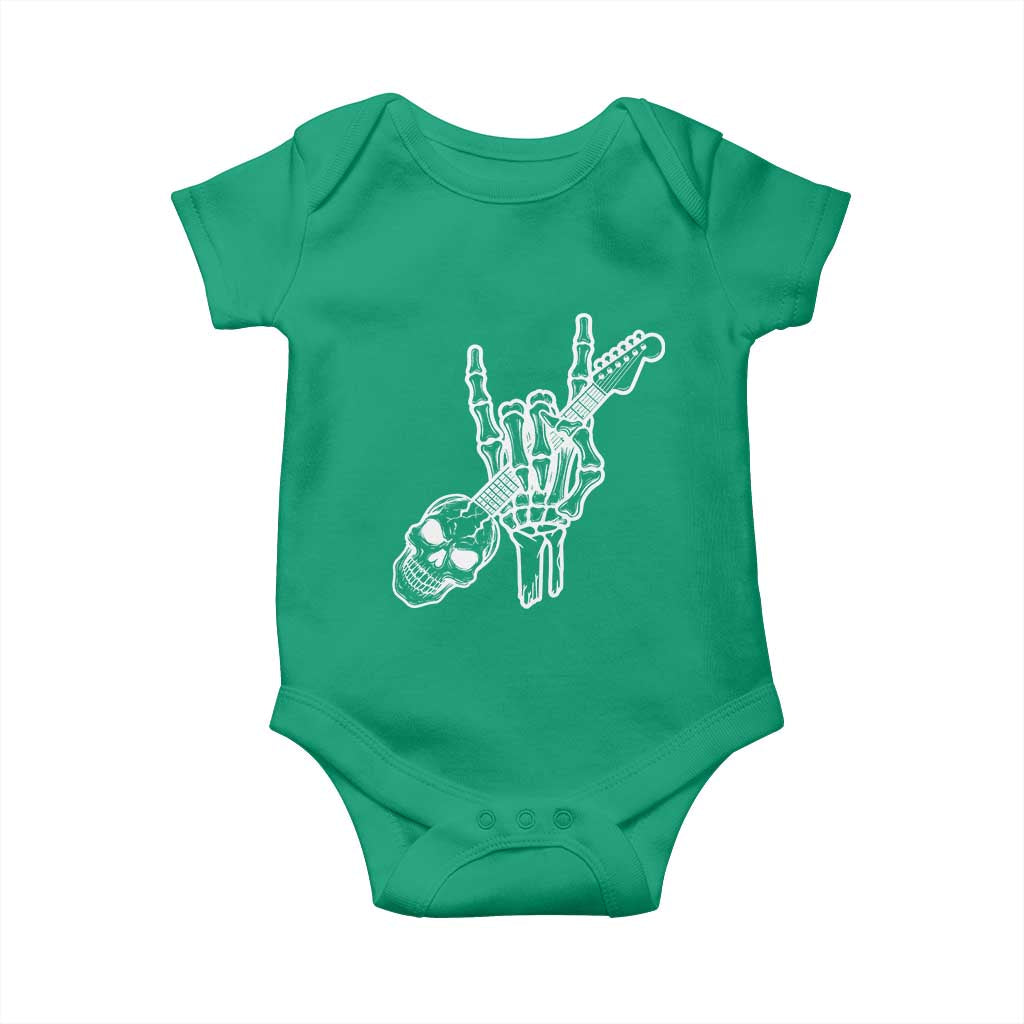 Rock N Roll Baby Onesie Skeleton Hand Playing Guitar Heavy Metal Music - Wonder Print Shop