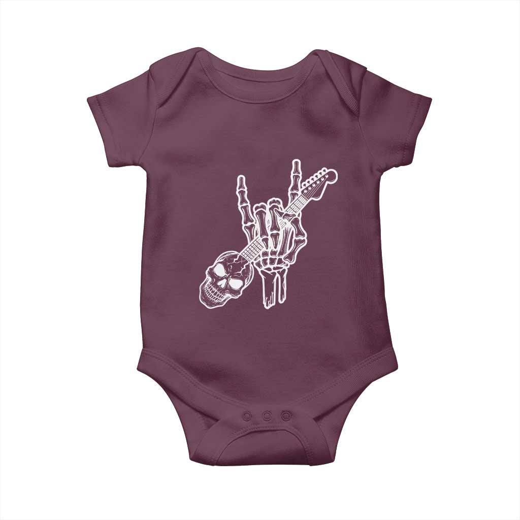 Rock N Roll Baby Onesie Skeleton Hand Playing Guitar Heavy Metal Music - Wonder Print Shop