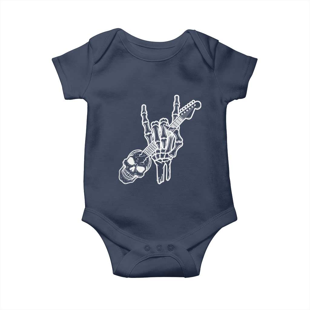 Rock N Roll Baby Onesie Skeleton Hand Playing Guitar Heavy Metal Music - Wonder Print Shop