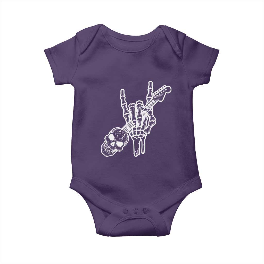 Rock N Roll Baby Onesie Skeleton Hand Playing Guitar Heavy Metal Music - Wonder Print Shop