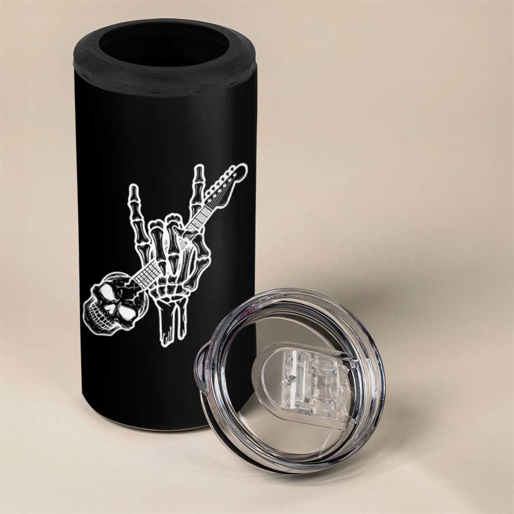 Rock N Roll 4 in 1 Can Cooler Tumbler Skeleton Hand Playing Guitar Heavy Metal Music