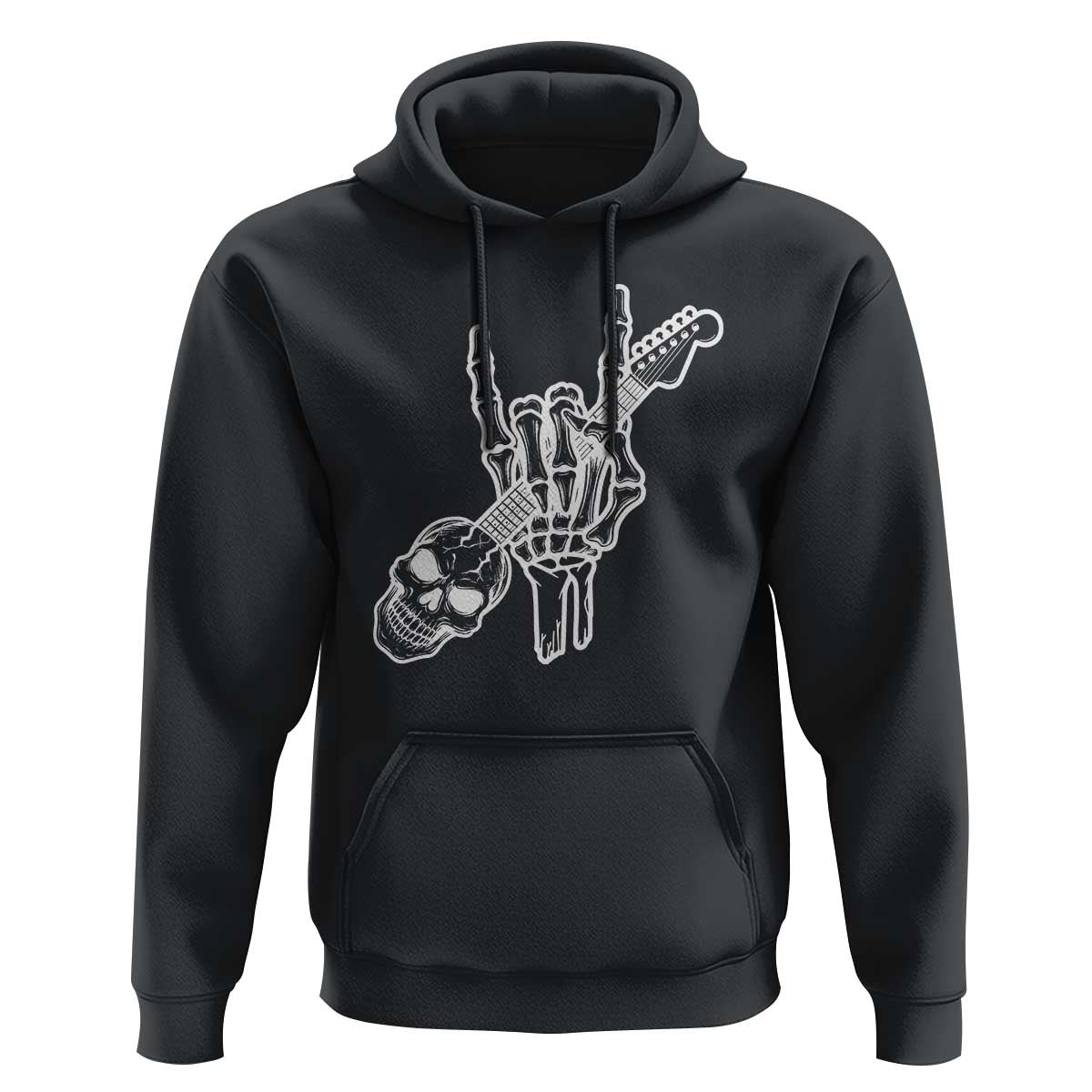 Rock N Roll Hoodie Skeleton Hand Playing Guitar Heavy Metal Music - Wonder Print Shop