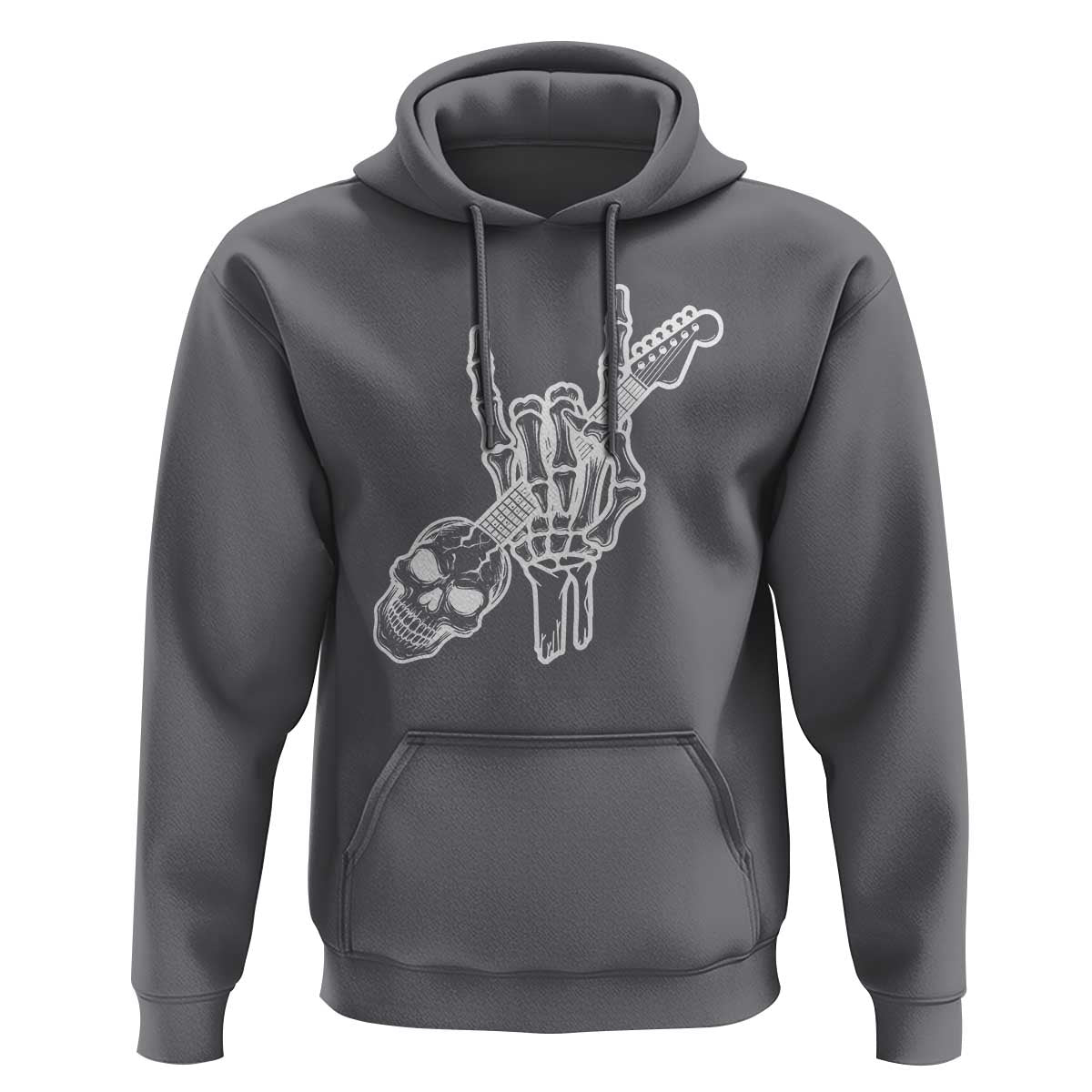 Rock N Roll Hoodie Skeleton Hand Playing Guitar Heavy Metal Music - Wonder Print Shop