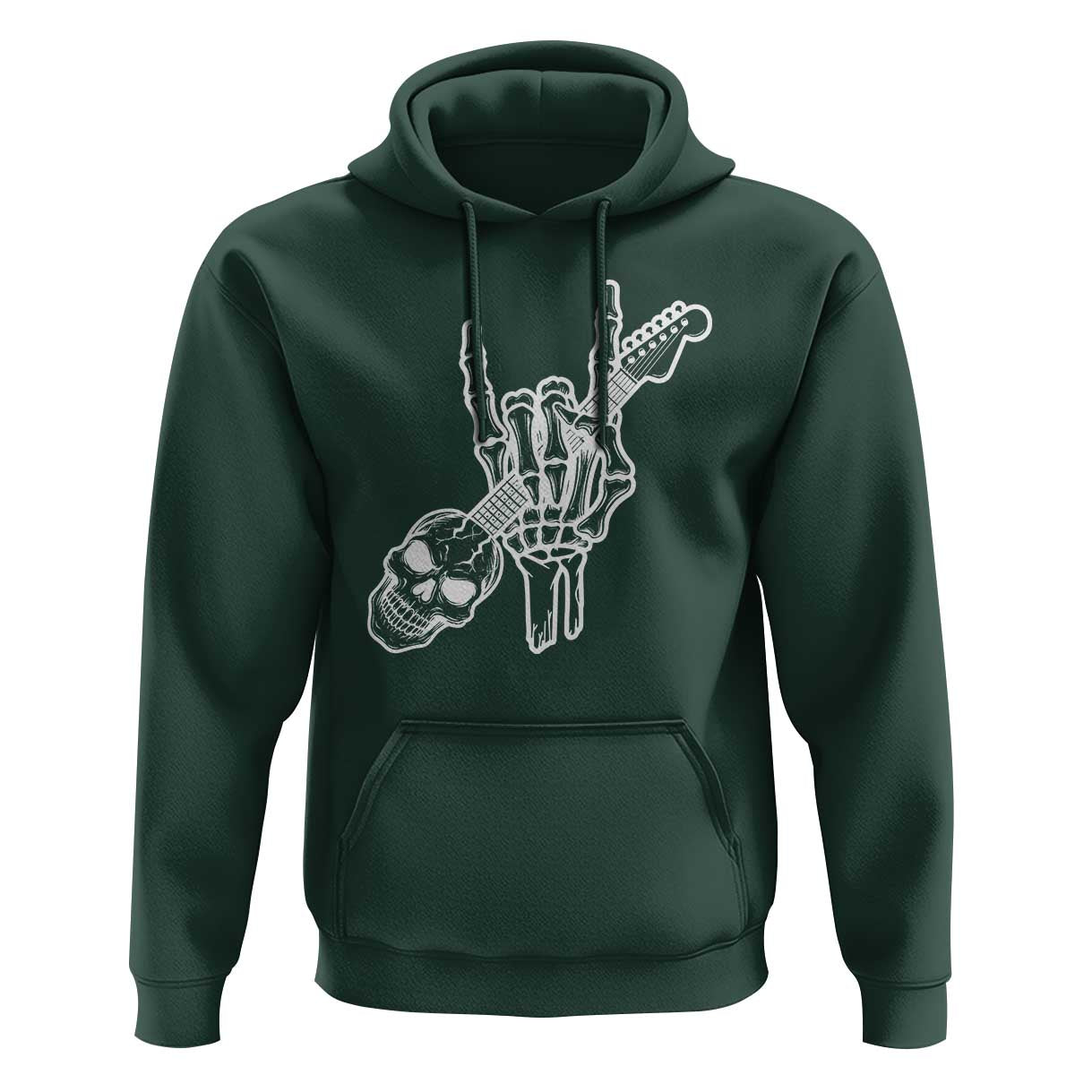 Rock N Roll Hoodie Skeleton Hand Playing Guitar Heavy Metal Music - Wonder Print Shop