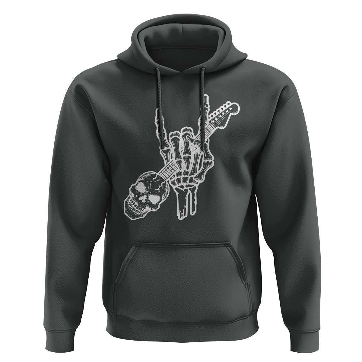 Rock N Roll Hoodie Skeleton Hand Playing Guitar Heavy Metal Music - Wonder Print Shop