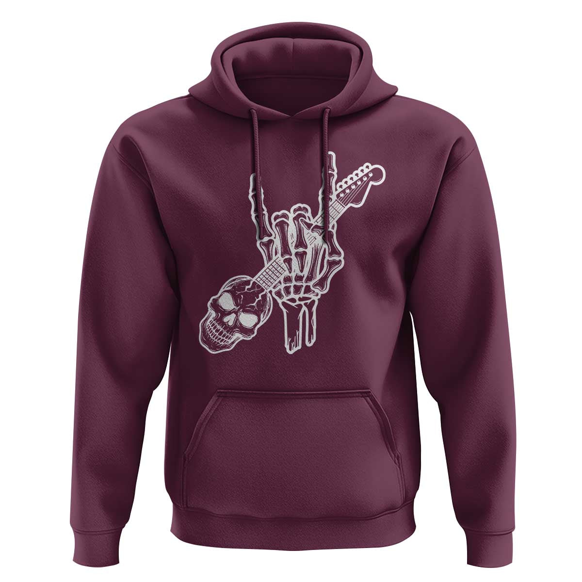 Rock N Roll Hoodie Skeleton Hand Playing Guitar Heavy Metal Music - Wonder Print Shop
