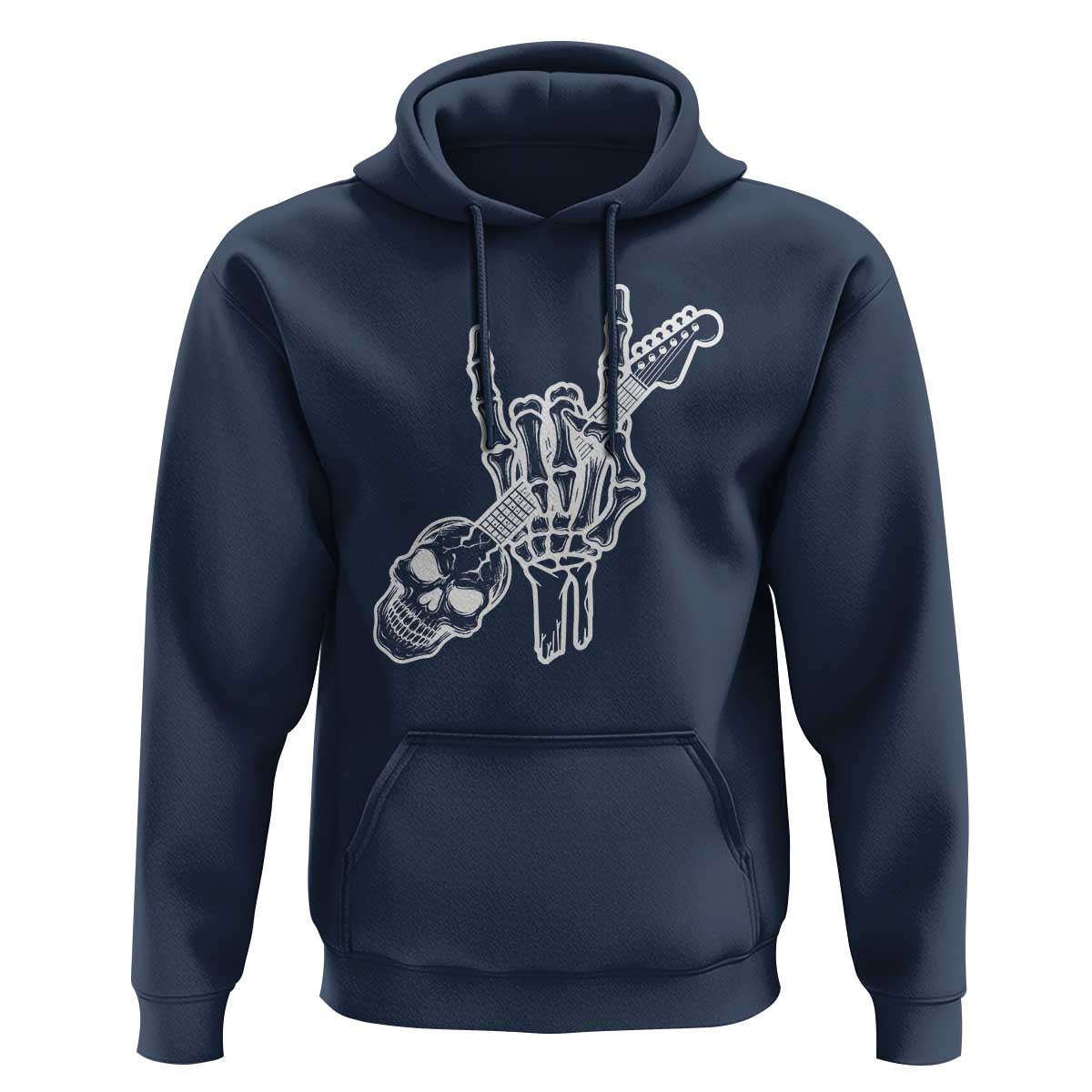 Rock N Roll Hoodie Skeleton Hand Playing Guitar Heavy Metal Music - Wonder Print Shop