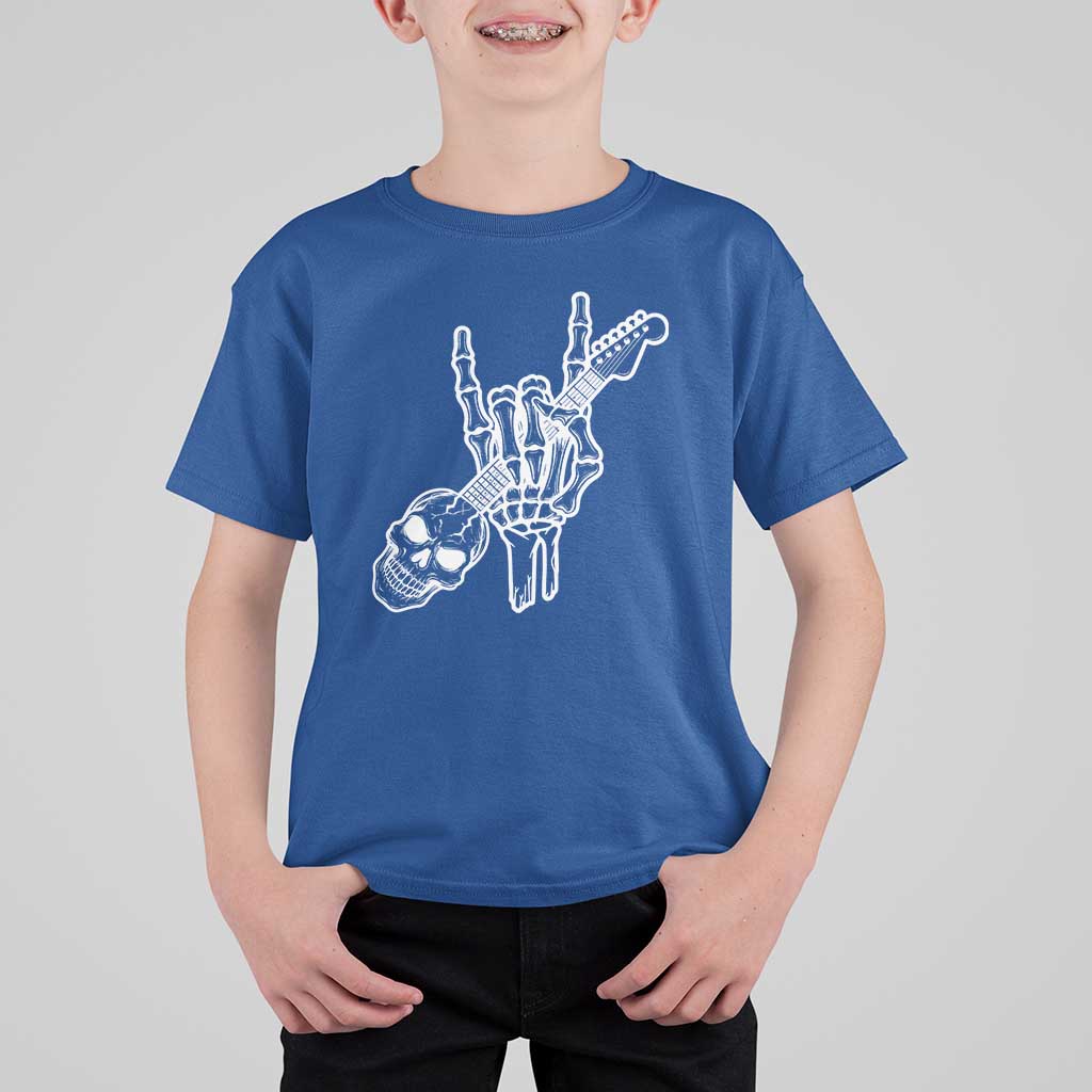 Rock N Roll T Shirt For Kid Skeleton Hand Playing Guitar Heavy Metal Music - Wonder Print Shop