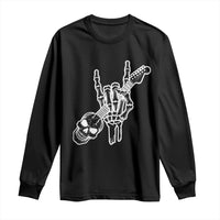 Rock N Roll Long Sleeve Shirt Skeleton Hand Playing Guitar Heavy Metal Music - Wonder Print Shop