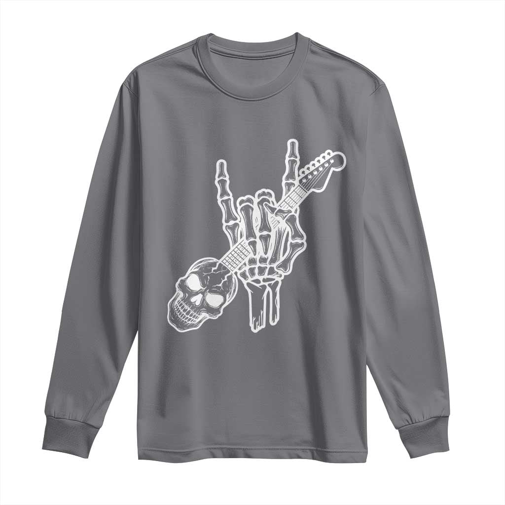 Rock N Roll Long Sleeve Shirt Skeleton Hand Playing Guitar Heavy Metal Music - Wonder Print Shop