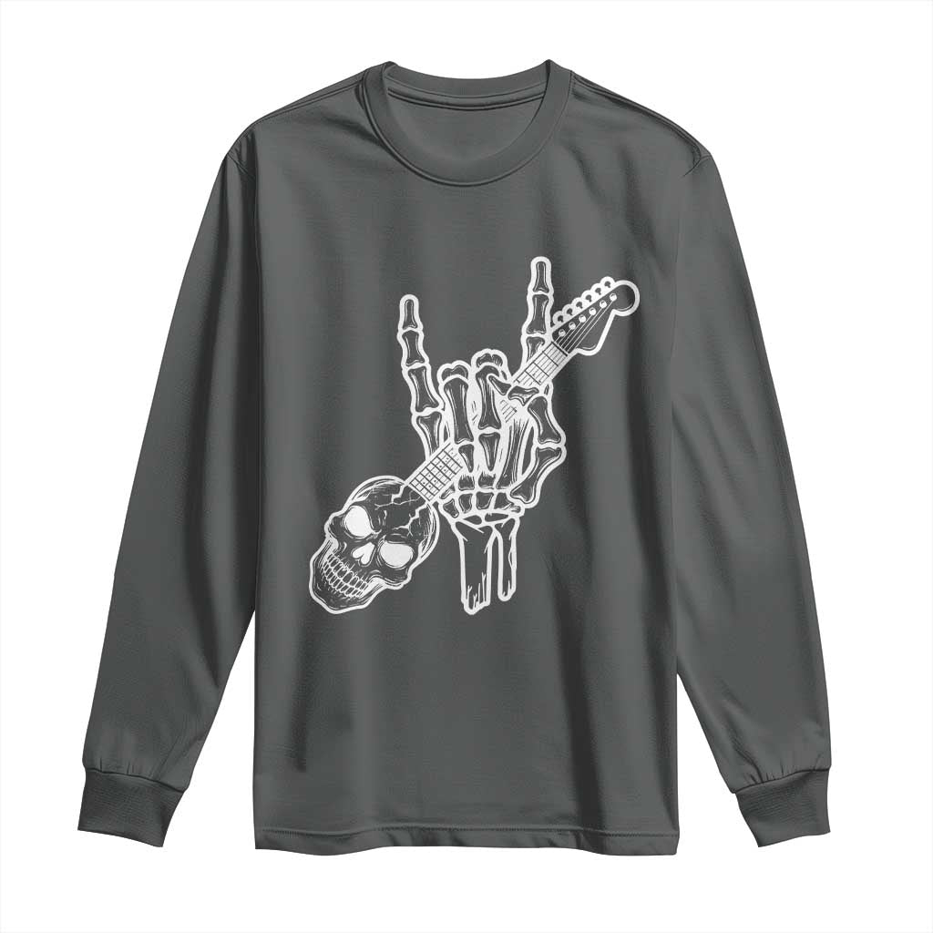 Rock N Roll Long Sleeve Shirt Skeleton Hand Playing Guitar Heavy Metal Music - Wonder Print Shop