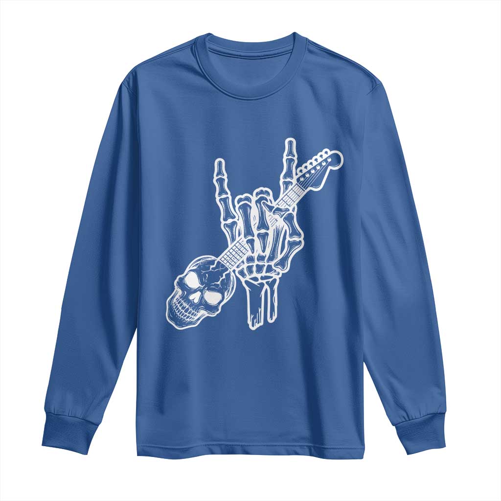 Rock N Roll Long Sleeve Shirt Skeleton Hand Playing Guitar Heavy Metal Music - Wonder Print Shop