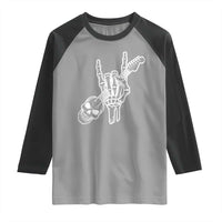 Rock N Roll Raglan Shirt Skeleton Hand Playing Guitar Heavy Metal Music - Wonder Print Shop