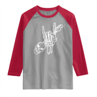 Rock N Roll Raglan Shirt Skeleton Hand Playing Guitar Heavy Metal Music - Wonder Print Shop